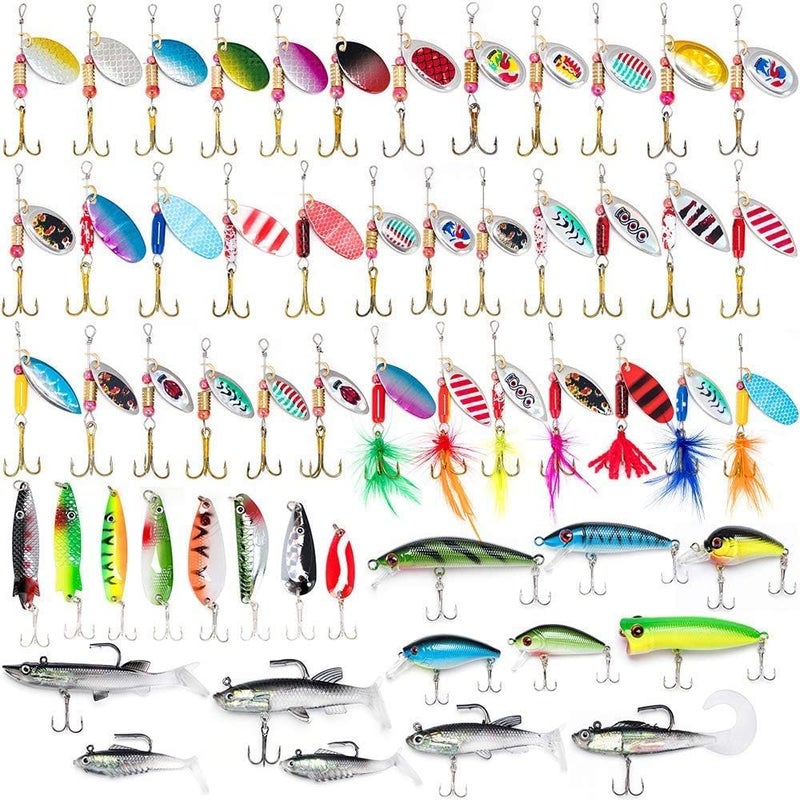 Dr.Fish Fishing Tackle Bag Loaded 5 Boxes 60 Lures Kit Crankbaits Spinners Roostertail Salmon Spoons Soft Plastic Shad Swimbiats Black - Image 5